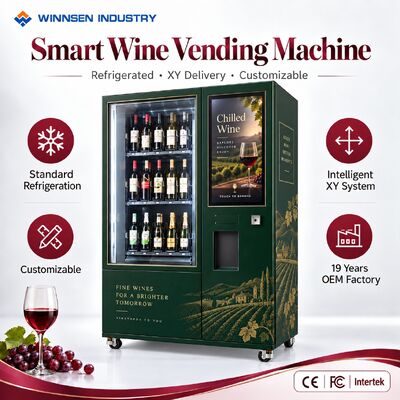 गुणवत्ता Winnsen Glass Front Display Wine Vending Machine with LED Lighted Shelves Refrigerated Cabinet कारखाना